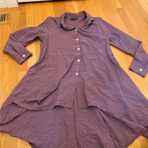Lavender Button-Up Tunic with High-Low Hem